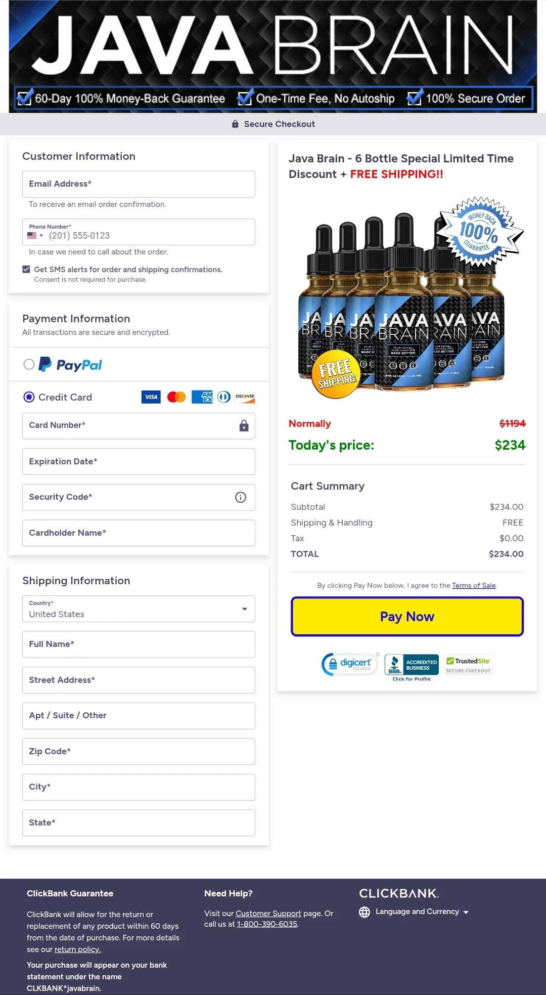 Java Brain order form